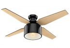 Hunter 59259 Cranbrook Low Profile Gloss Black Ceiling Fan With Light & Remote, 52"
