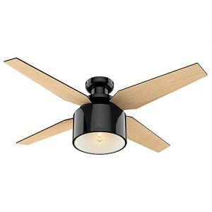 Hunter 59259 Cranbrook Low Profile Gloss Black Ceiling Fan With Light & Remote, 52"