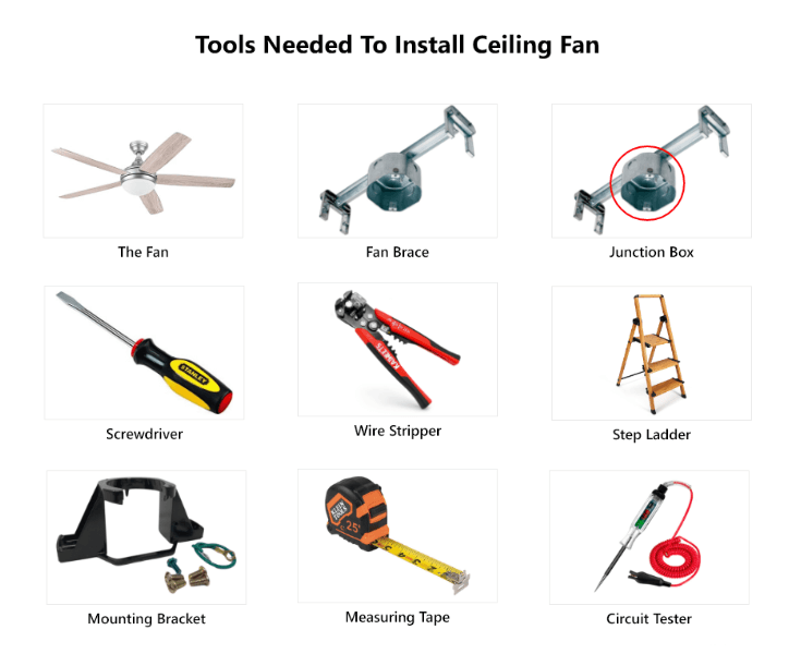 tools needed to install ceiling fan